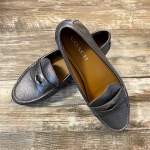 COACH • Silver Suede Penny Loafers Size 7.5